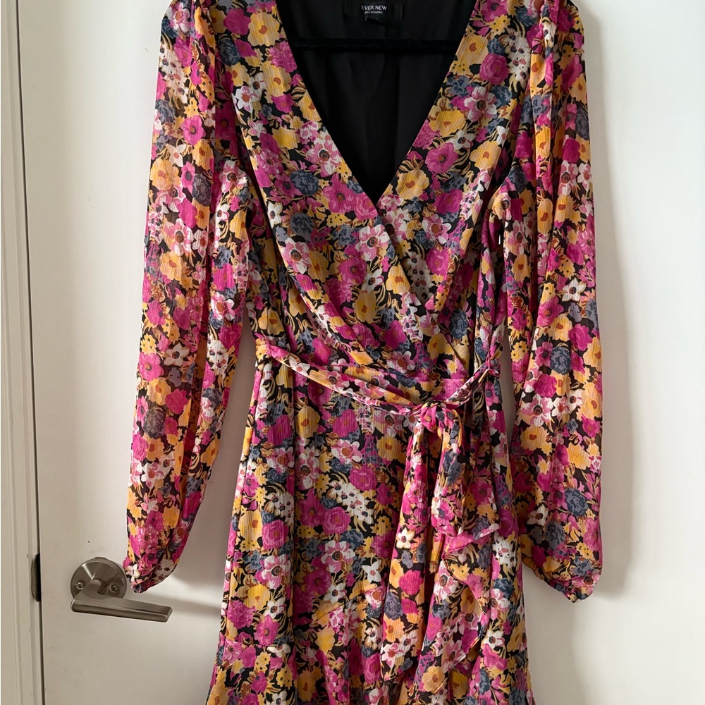 Ever New Pink & Yellow Floral Wrap Dress